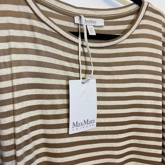 NWT Max Mara Leisure Zebio Striped Tee Shirt - Metallic Classic Linen Top - Picture 3 of 9